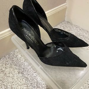 Yves Saint Laurent black lace stilletto